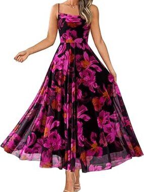 Women Summer Floral Maxi Dresses Elegant Spaghetti Strap Dress long dresses